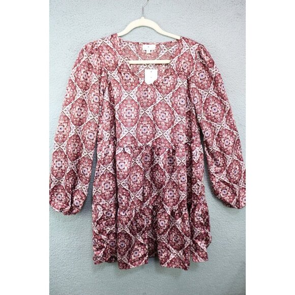 True Craft Geo Print Long Puff Sleeves Dress-Size Small-New w/Tags - Picture 1 of 10